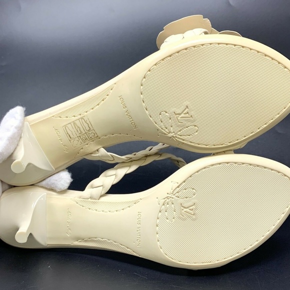 LOUIS VUITTON Damier Azul Flower Sandals #36 US 6 Heels Mules Ivory - Picture 11 of 11